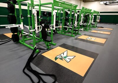 Kecoughtan High School Fitness Center with weightlifting equipment and inlaid platforms