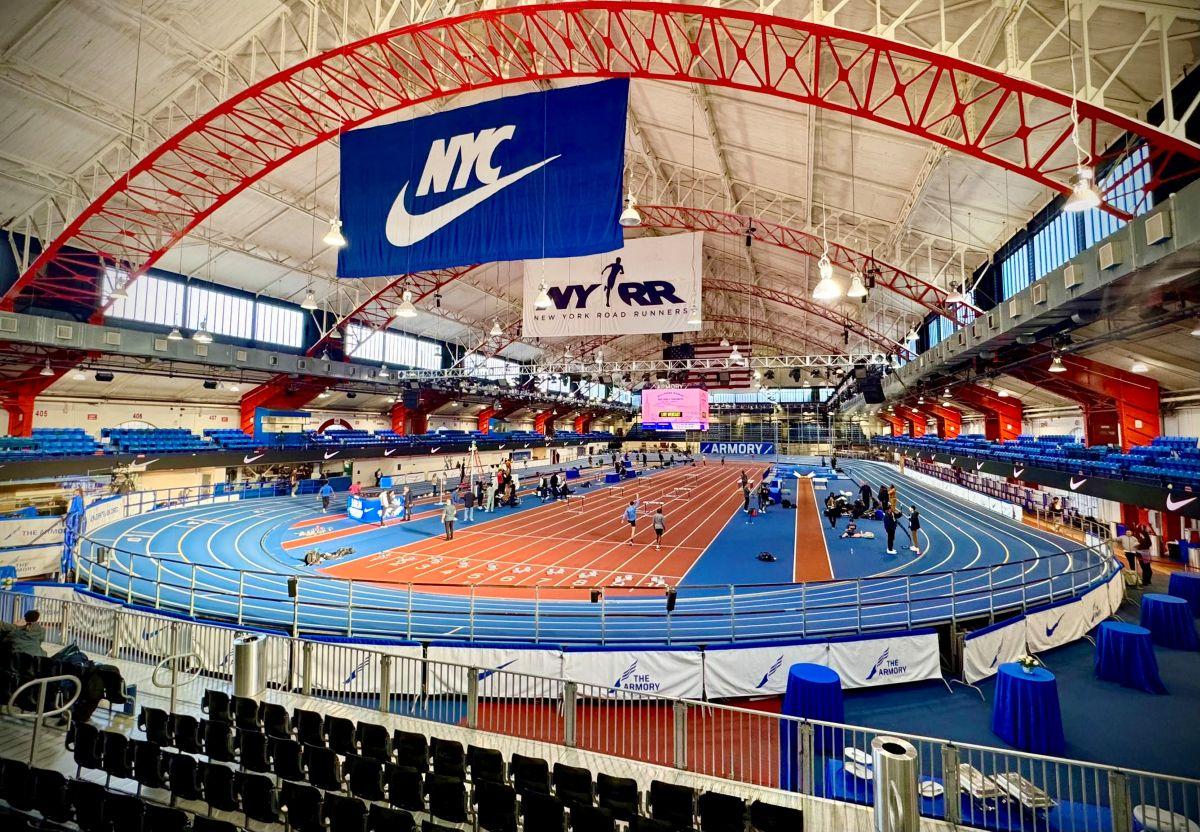 Interior side view of the completed NYC Armory indoor track and field facility