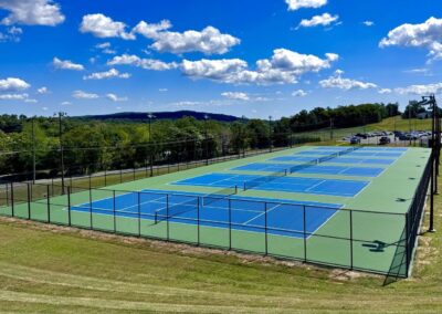 Finished aerial view of outdoor tennis court installation at Twin Valley High School in Pennsylvania